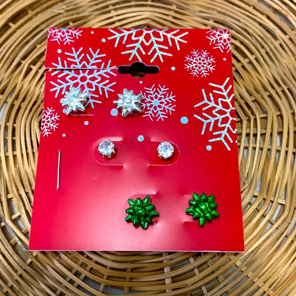 Christmas Bows Set of 3 Stud Earrings Wonderland Gift